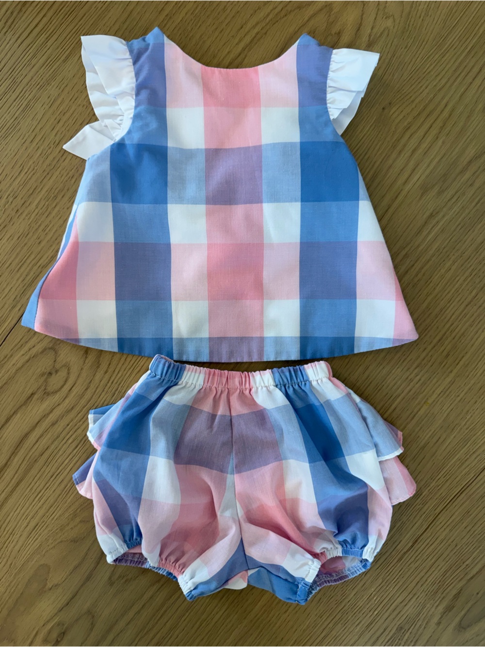 Kids Check Ruffle Set - Pink & Blue
